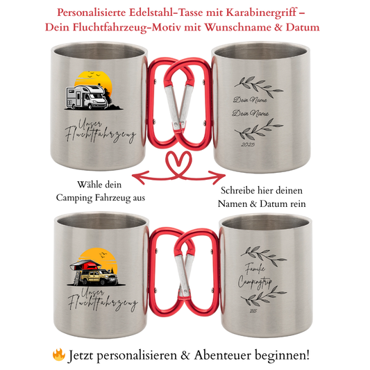 "Fluchtfahrzeug" - personalisierte Edelstahl-Tasse